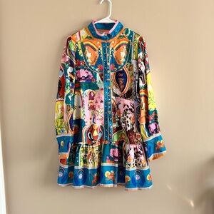 Colorful Long-Sleeve Dress with Button Details